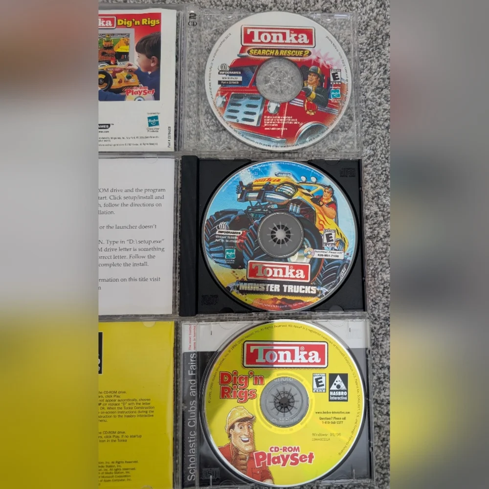 Lot of 3 TONKA PC CD-ROM Windows Search & Rescue 2 Construction Monster Trucks